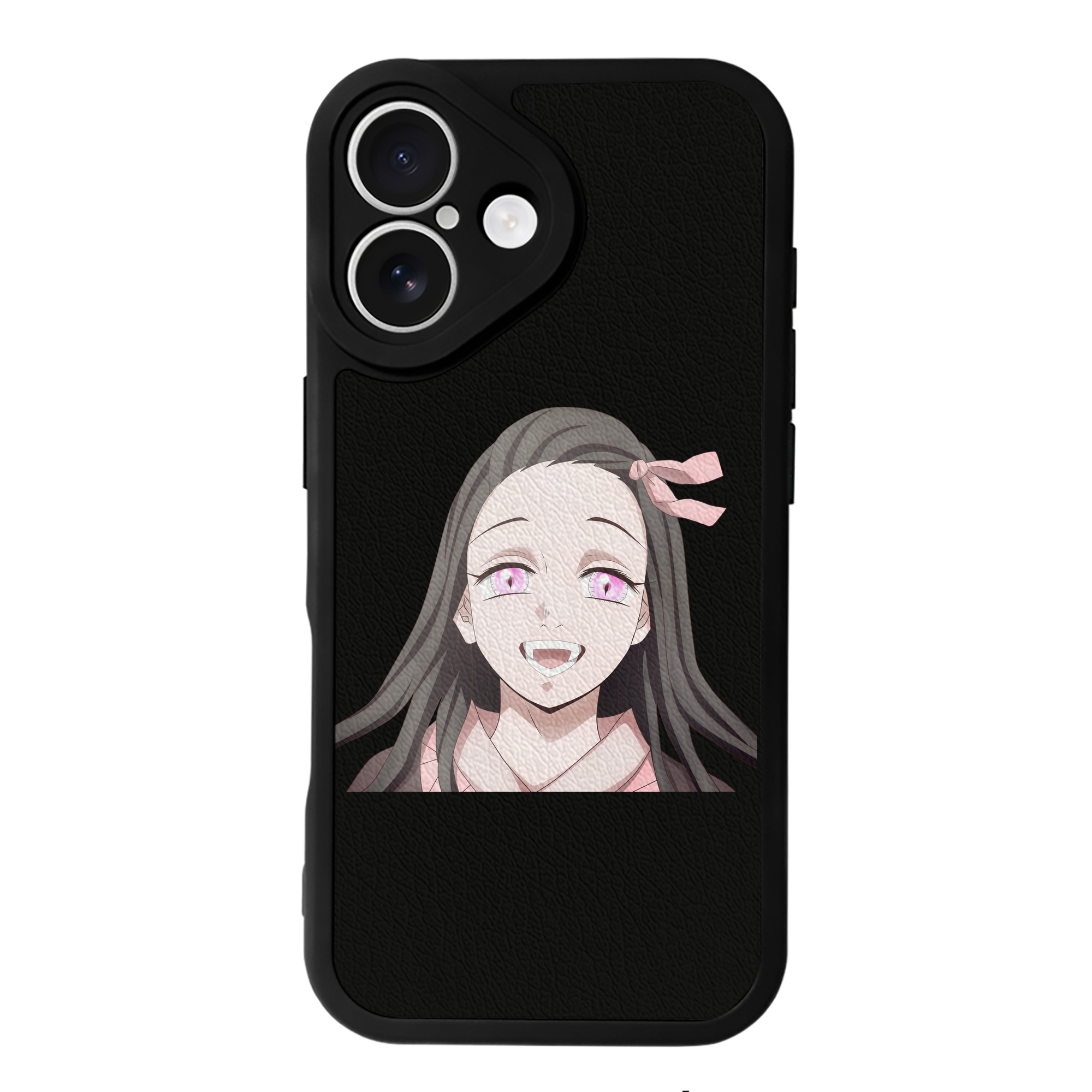 （画像用） 鬼滅の刃（きめつのやいば）竈門 禰󠄀豆子／かまど ねずこ Kamado Nezuko 【iPhone 16シリーズ対応】シリコンスマホケース（レザー調） 材質：シリコン